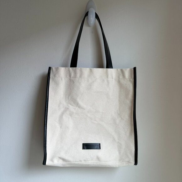 Narciso Rodriguez Cream Canvas w/ Black Faux Leather Trim Tote Bag - Picture 1 of 5